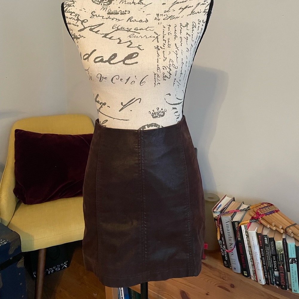 Free People Vegan Dark Brown mini skirt Size 0